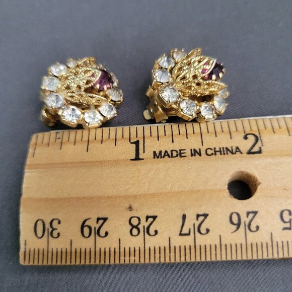 Womens Gold Tone Metal Rhinestone Detailed Flower Brooch & Clip On Earrings Set - Picture 6 of 6
